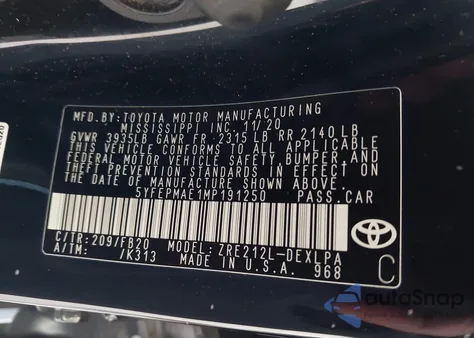 2021 Toyota Corolla Le z USA, uszkodzony, nr VIN 5YFEPMAE1MP191250